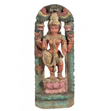 Handbemalte indische Statue aus Teakholz 