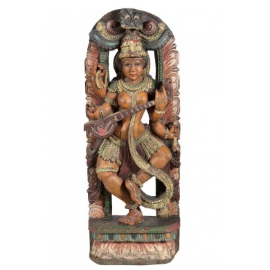 Bunt bemalte indische Statue aus Holz 