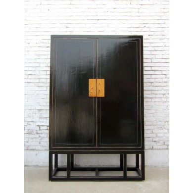 China Schrank Art Deco seltener großer Kabinett schwarz lackierte Pinie 