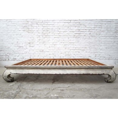 China breites Bett Opiumbett Doppelbett mit Lattenrost weißes Ulmenholz