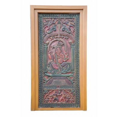 INDIA Rajasthan scarce coloured door panel with Ganesha carving wood D ED-11-32