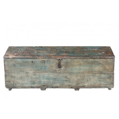 Indien 1920 schlanke alte Truhe Werkzeug Box aus grobem Holz blaue Farblasuren Rajasthan