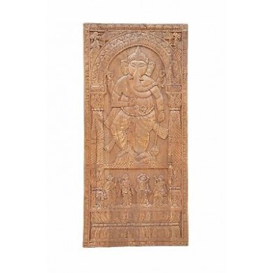 INDIA antique art RELIEF carving on wood GOD SHIVA wall picture door size (ID)