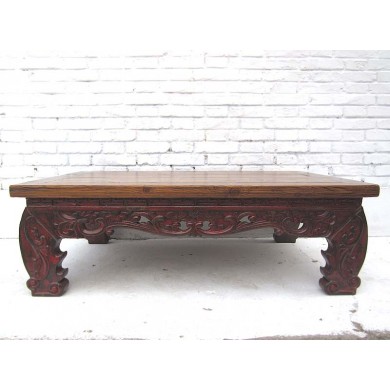 China 1930 Klassisch flacher Tisch herrlich verzierter Dekorsockel dunkles Pinienholz von Luxury-Park