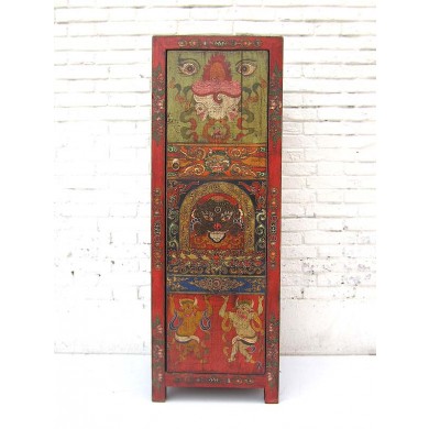 China Tibet vor 1930 halbhohe Kommode Schrank im klassischen rotbraun bemaltes Pinienholz von Luxury-Park