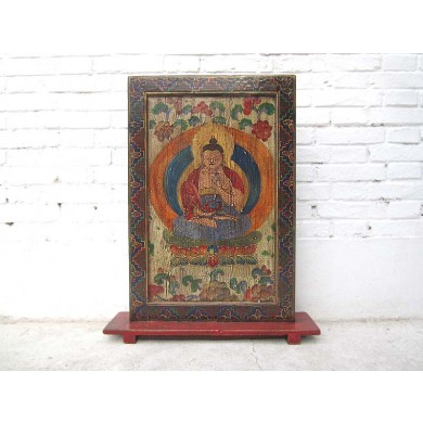 Tibet buntes Standbild buddhistische Gottheit großer Zierrahmen