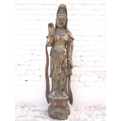 Guanyin stehend filigrane Statue Skulptur Pappelholz antik China von Luxury Park