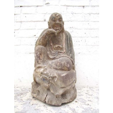 Skulptur Der Denker Mönch buddhistisch Tempelfigur Pappel China 1910 von Luxury Park