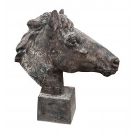 Klassik edler Pferdekopf auf Sockel Statue Gusseisen Antikbraun