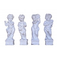 Vier kleine Musikanten Putten Skulpturen Gusseisen antikweiß