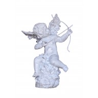 Skulptur Liebesgott Amor mit Pfeil und Bogen Gusseisen antikweiß 