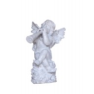 Barocke Skulptur Putte Engel mit Posaune Gusseisen antikweiß 