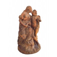 Erotische Miniatur Ars und Amor Skulptur auf Platte Gußeisen rostbraun