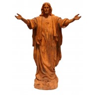 Skulptur Jesus segnend mittlere Statue auf Sockel Gusseisen rostfarbig