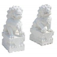 Fu Dog Paar Tempel Löwen Wächter Marmor Bildhauerarbeit