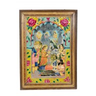Indien 1950 altes Wandbild mit Rahmen traditionelles Motiv Rajasthan 