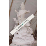 China Tempel Skulptur Göttin Guayin stehend mit Drachen weißer Marmor