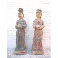 Frauen Paar Figuren große Skulpturen fein bemalte Pappel China 1930 von Luxury Park
