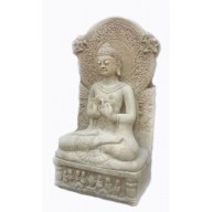 Asien Tempelfigur Buddha sitzend auf Thron heller Marmor Asiatische Mythologie