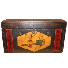 China 1910 Rarität schlanke Truhe Massivholz mit antiker Malerei