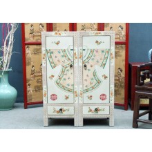Chinesischer Schrank aus Hartholz in Weiß mit edler Bemalung und Schubladen