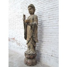 CHINA lebensgroße Holz Skulptur großartiger Buddha stehend Rarität