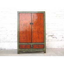 Asien Kommode Kredenz halbhoch rostrote Türen antikgrüner Korpus vintage Holz