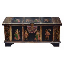 Indien antike Truhe Box hervorragende Bemalung in schwarz gold