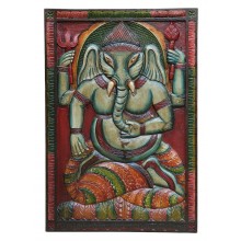 Indien uraltes Wandbild Elefanten Göttin Ganesha Naturholz von Luxury-Park