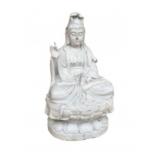 China Miniatur Guayin sitzend Statue Gusseisen antikweiß Buddhismus