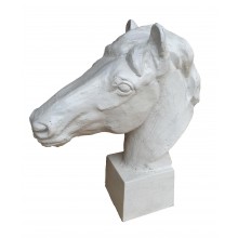 Klasssische Skulptur Pferdeporträt auf Standfuß Gußeisen antikweiß