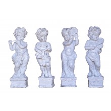Vier kleine Musikanten Putten Skulpturen Gusseisen antikweiß