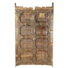 India ca 1935 prächtige Kassetten Holz Tür geschnitzt Zierarbeiten Gujarat