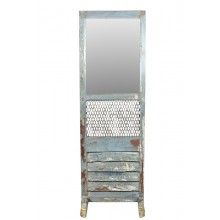 India mannshoher Spiegel Standspiegel altes Theatermöbel aus Holz und Metall heavy used finish