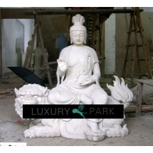 Asien riesige Skulptur Buddha sitzend auf Drachen weißer Marmor Buddhismus