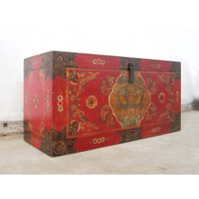 Tibet  große Hochzeitstruhe antik Rotbunt aufwändige Bemalung