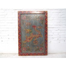 Asien Tibet Wandbild Drachenmotiv Vintage brauner Holzrahmen