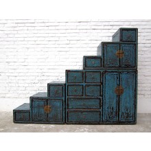 China große Treppen Kommode Schubladen Shabby chic blau bemalt