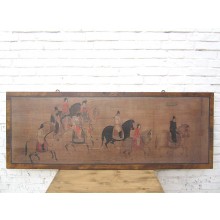 China breites Wandbild Reiterszene ca. 1930 honigfarbener Holzrahmen