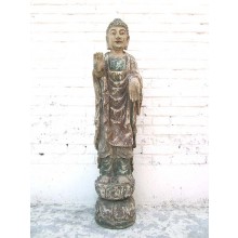 China Buddha stehend große Skulptur bemaltes Pappelholz 60 Jahre alt von Luxury Park
