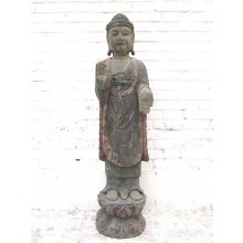 Buddha stehend antike Skulptur auf Sockel beschnitzte Pappel antik Statue China  von Luxury Park