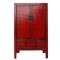 raditioneller Chinesischer Hochzeitsschrank rot Shanxi 1860 aus dunkles Ulmenholz mit Metallbeschläge